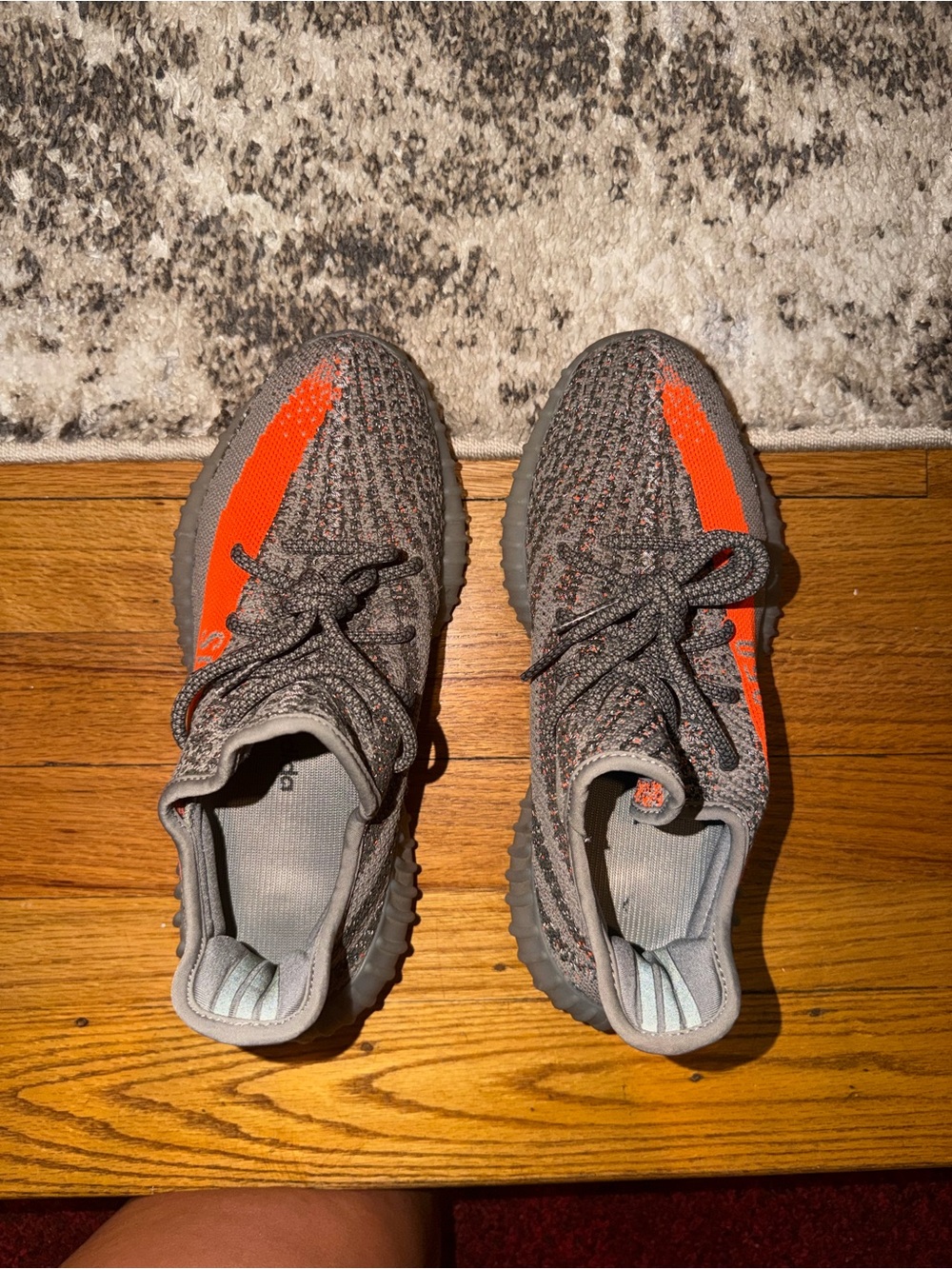 Yeezy Kids Gray Knit Sneakers with Bright Orange Stripe